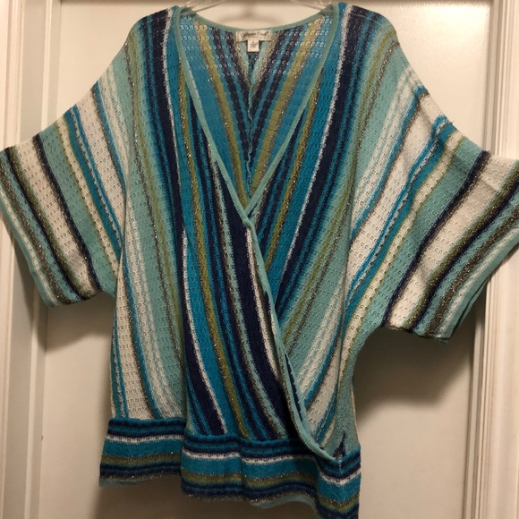 Coldwater Creek Tops - 🔵Coldwater Creek Aqua Striped Faux Wrap Top